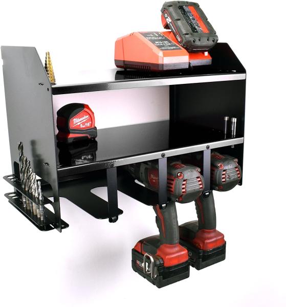 Wall Mounted Utility Battery Storage Organizer for Garage Drill Power Tool Workshop Shed