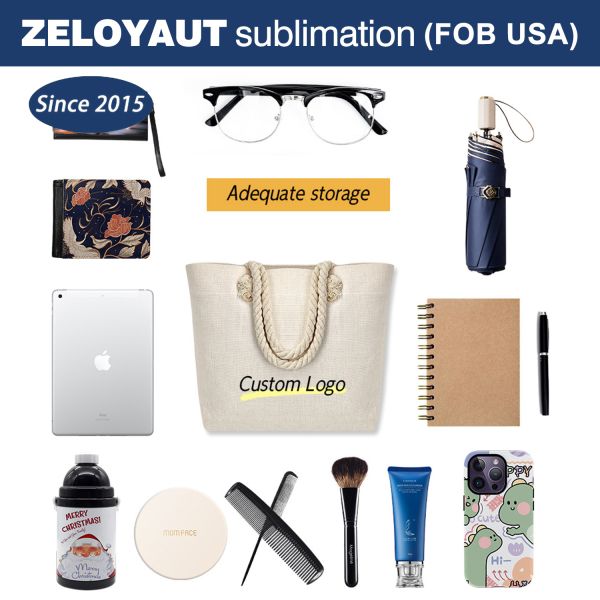 Wholesale Sublimation Blanks High Quality Hot Sales Sublimation Twine Knot Straps Flax Beach Tote Bag Custom Shopping Handbag