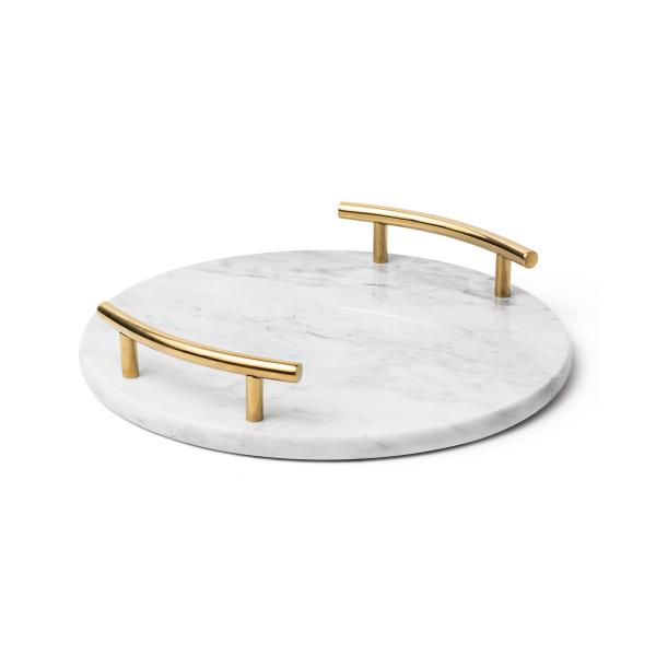 Metal Handles 12 Inches Marble Stone Tray For Home And Restaurant