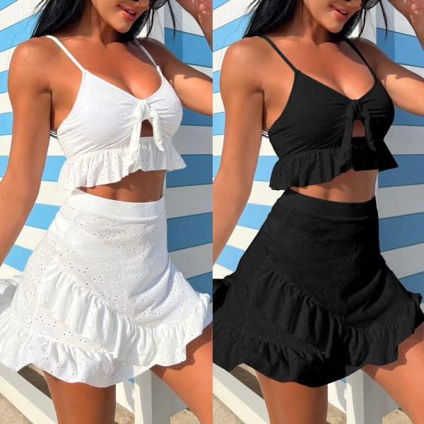 Ladies Three Piece Swimwear Bikini Solid Color 3 Piece Swimsuit Floral Special Fabric