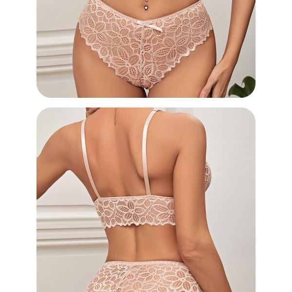 Women Lingerie Set Underwear Sexy Lace Wire-free Bra Set Gather Seamless Triangle Cup Bra Underwear Women's Small Breast