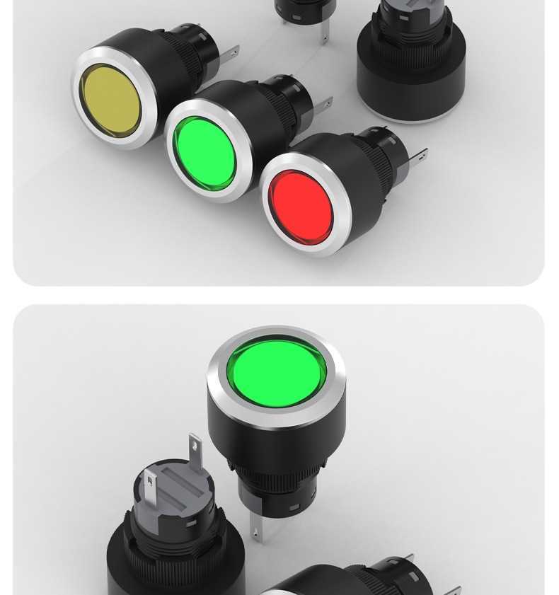 16mm 22mm LA22Y Plastic Indicator Light, 2-Pin, Red, Yellow, Blue, White, Green, Waterproof Round Power Signal Light