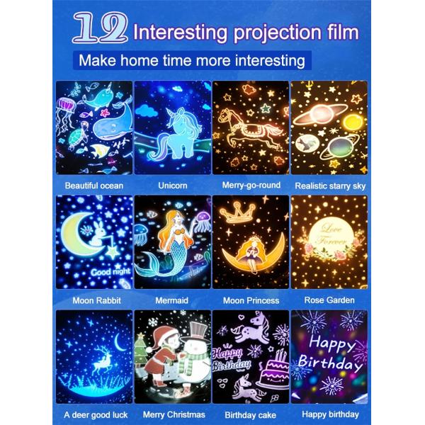 2022 Christmas Gift Dream Rolling Huts Projector Lamp With Wireless Speaker 360 Degree Rotation 12 Projection Films Cust