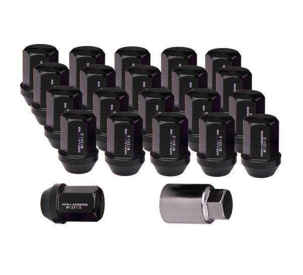 Hard Oxidation Racing Lug Nuts 20 Pcs , High Performance 35 Mm Black Wheel Nuts