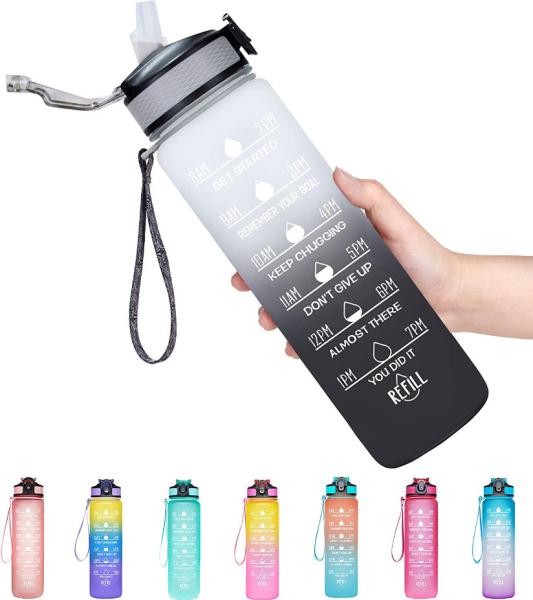 32oz Gym Plastic Motivational Water Jug Tritan Sports Water Bottle