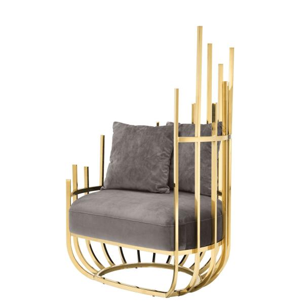 Eichholtz Santorini Velvet Single Sofa Chair Seater With Stainless Steel Frame And Legs