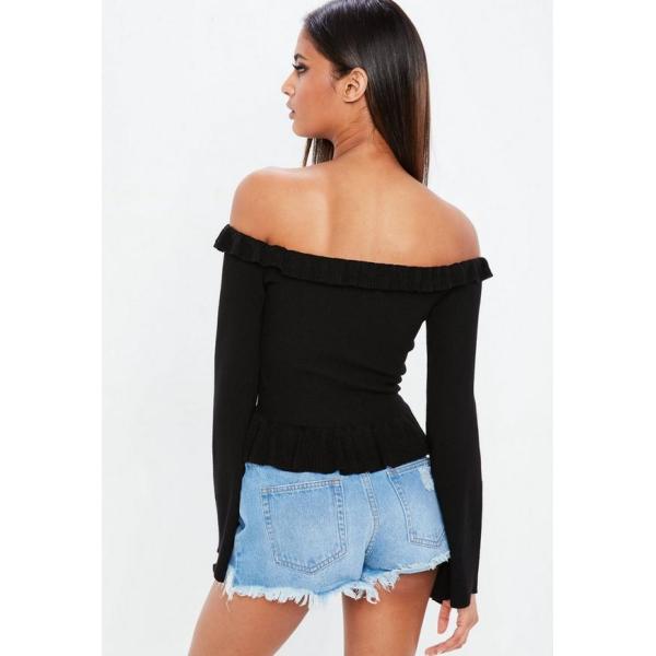 Tops negros de la ropa del top de la cosecha de la mujer del punto del volante de la primavera