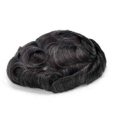 Unités de coiffure personnalisées naturelles noires Toupee de cheveux gris pour hommes