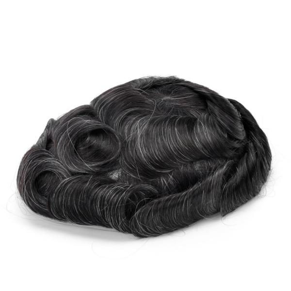Unités de coiffure personnalisées naturelles noires Toupee de cheveux gris pour hommes