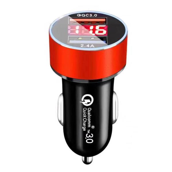 Digital Dispaly Smart OEM Rapid Phone Charger 36W QC3.0 Dual USB Car Charger
