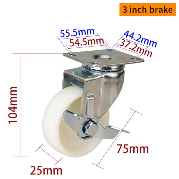 Ruedas blancas de 75 mm de carrito de carga ligera de 3 pulgadas ruedas de placa 363P-23