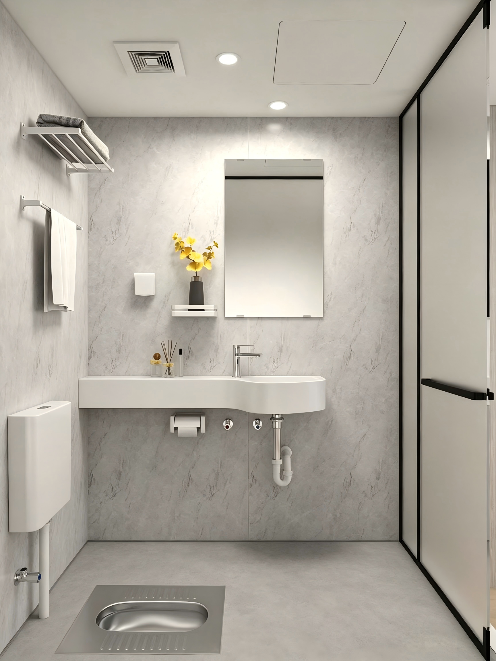 SMC One-Piece Squat Toilet Bathroom Suite: Long-Lasting Waterproofing and Mildew Resistance, Easy Installation