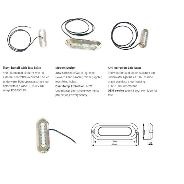 Stainless Steel IP68 Waterproof Underwater Led Boat Lights For Boat Yacht