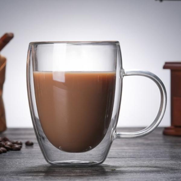 Professional Made High Borosilicate Handle Heat Resistant Double Wall Clear with handle Coffee Glass