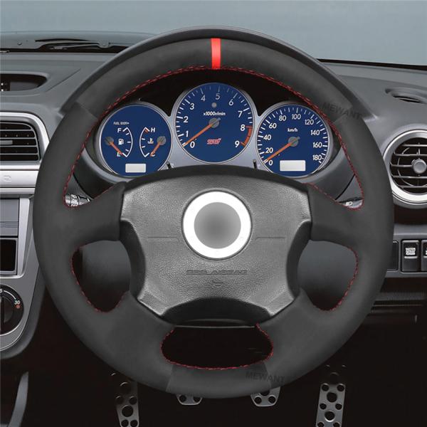 Custom Hand Stitching Black Soft Suede Steering Wheel Cover for Subaru Impreza WRX STI 2002 2003 2004