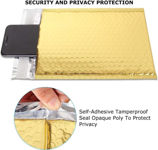 CTCX Small Gold Padded Envelope Bubble Mailers Custom Logo Gold Shipping Bags Metallic Bubble Mailer Bubble Polymailers