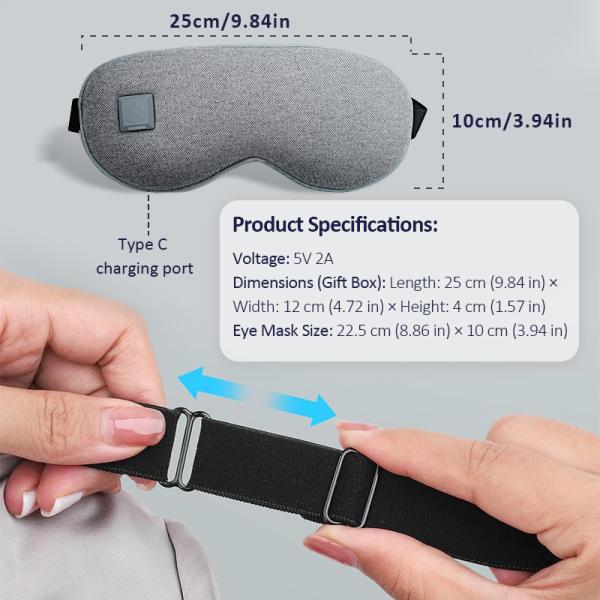 35-55℃ Adjustable Heated Eye Mask, Portable Fast Heating Rechargeable Heating Eye Mask, Soft Knit Fabric Electric Eye Mask Equipped with Storage Pouch for Travel & Daily Eye Relaxation
