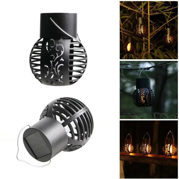 LED Solar Light for Garden Landscape Decoration Metal Iron Hanging Lantern Flame Lamp
