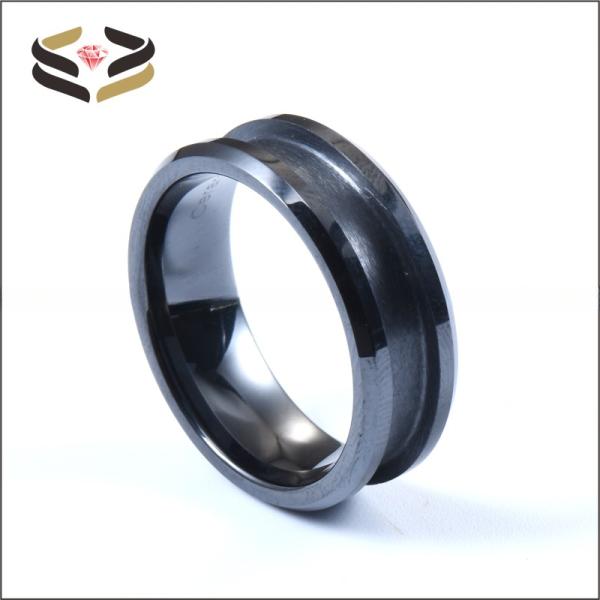 Anillos de cerámica para bodas negros para hombre y mujer, 4 mm, 6 mm y 8 mm, con incrustación personalizable