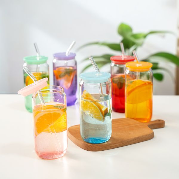 Modern Minimalist Eco-friendly High Borosilicate Glass Tumbler Universal Handle Cup Portable Reusable Cork Cap Dishwasher Safe