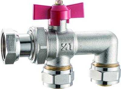 3619 Nickel Plated Brass Manifolds Valve Ball Type DN20 with Red Butterfly Handle for Aluminum-Plastic Pipe Connections