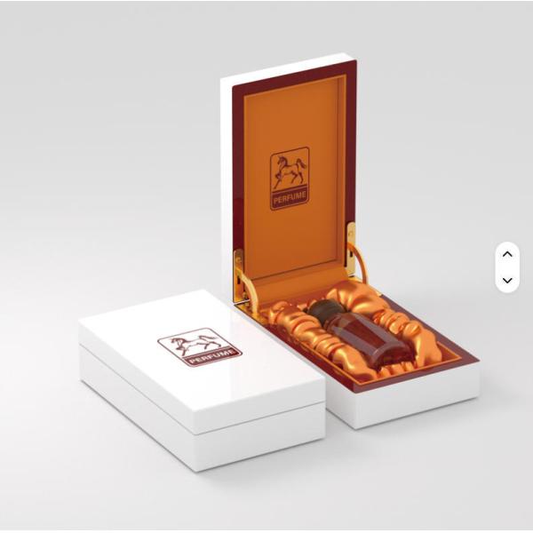 Custom Gold Stamp Printed Square Gift Box Perfume Embossed Varnishing Glossy Wooden Perfume Box