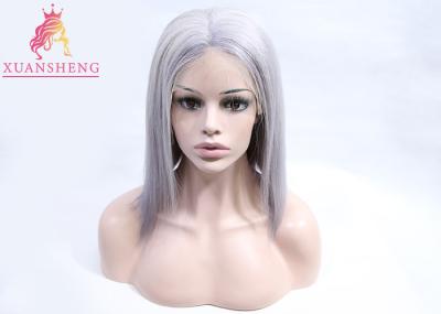 Colored Grey Human Hair Lace Front Bob Wigs , Virgin Human Hair Wigs