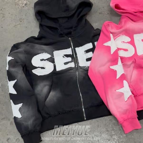 Grams personalizado Distressed Negro con cremallera con sudadera con sudadera y conjunto de sudadera