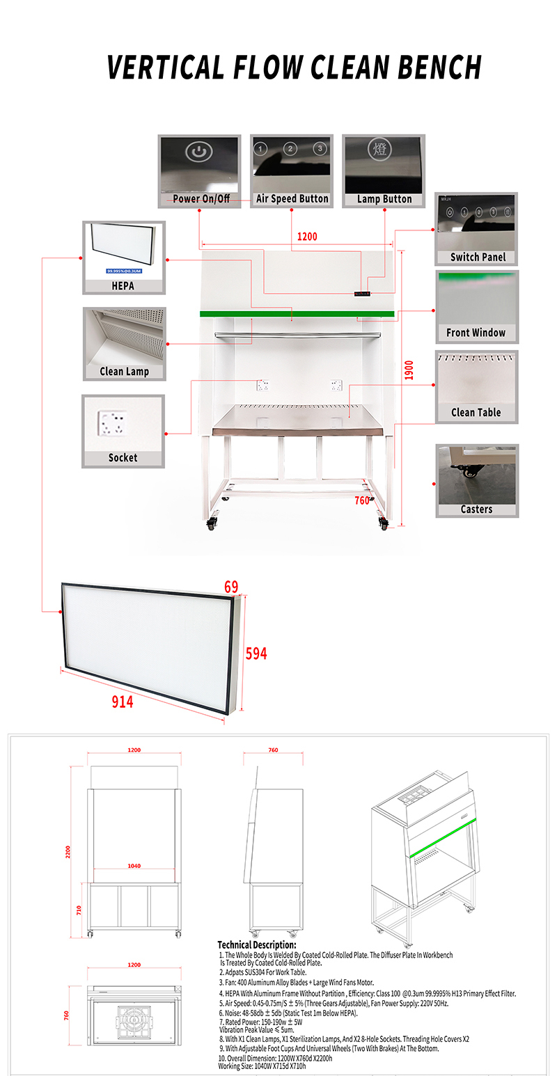 Portable SUS304 Stainless Steel Laminar Flow Hood with Class100-10000 Cleanliness for Clean Room and Lab Use