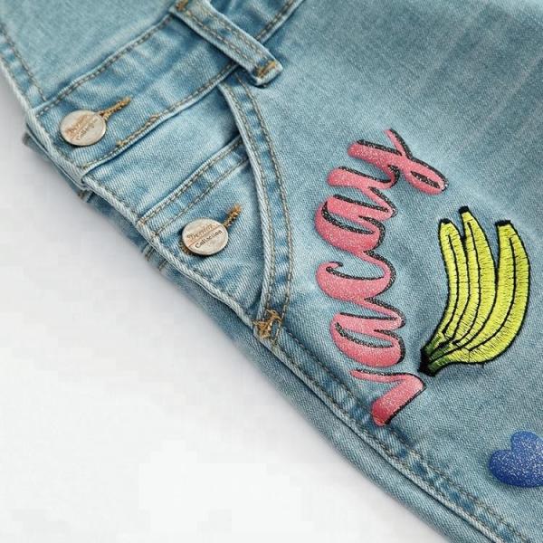 Embroidered Suspender Little Girl Denim Overalls Slim Fit Color Fade Proof