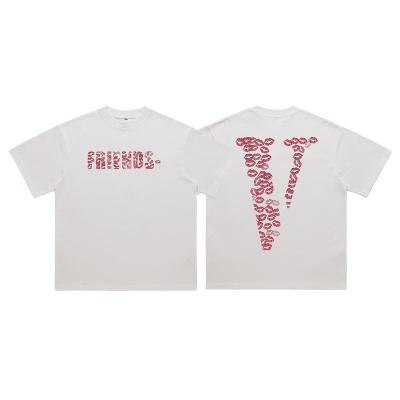 T-Shirt vintage de tamanho S-XXL com impressão V e impressão labial em tecido 100% algodão