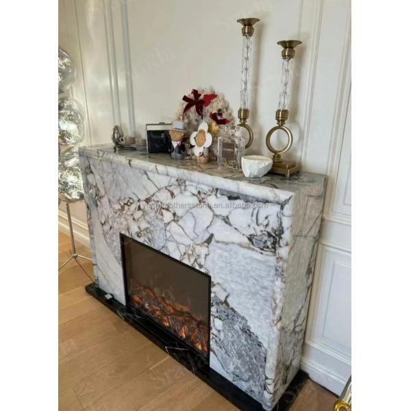 Villa Living Room Fireplace Surrounds Modern Indoor Marble Stone Fireplaces Customized