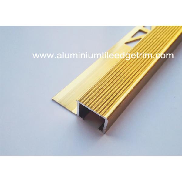 Brushed Metal Aluminum Stair Nosing , Ti Gold Metal Stair Bullnose For Ceramic Tile