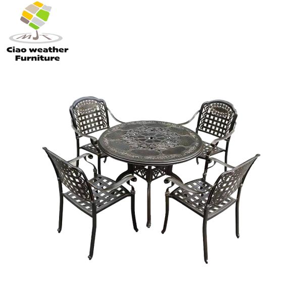 Die Casting Aluminum Luxury Patio Bistro Garden Balcony Furniture BBQ Waterproof Dining Table And Chair For Mail Packing