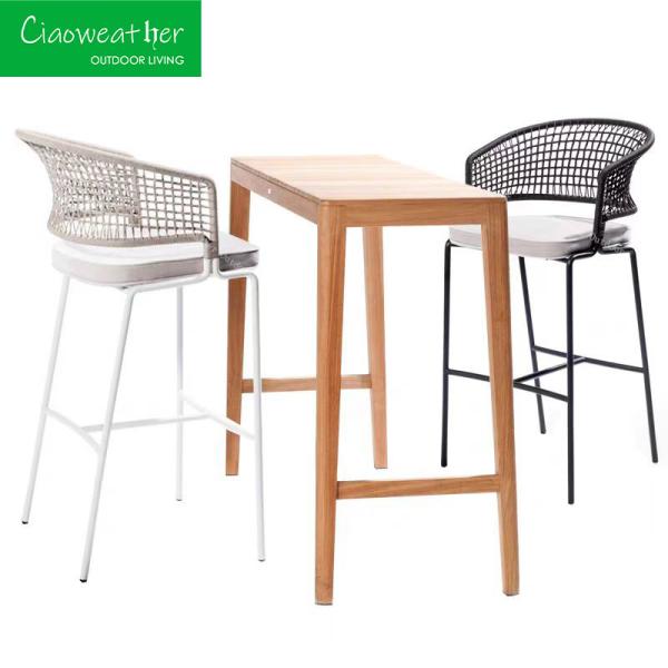 Outdoor Garden Aluminum Frame Rattan Bar Stool Chair for Hotel Courtyard Patio Furniture