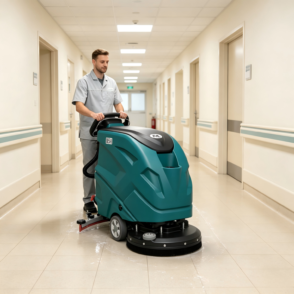CE Approved Walk Behind Industrial Floor Scrubber Machine High Cleaning Rate Floor Washer for Large Area Sites
