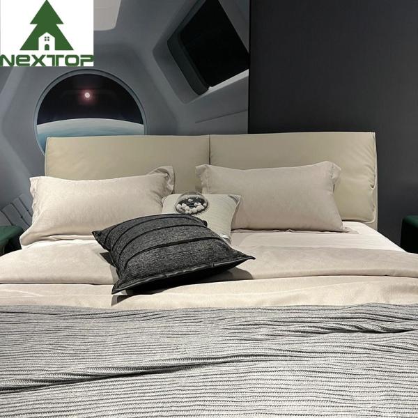 Stainless steel Upholstered Bedroom Sets Modern White Leather King Size Bed