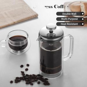 Portable Glass Coffee Pots 350ml 650ml 1000ml Double Walled High Temp Resistant