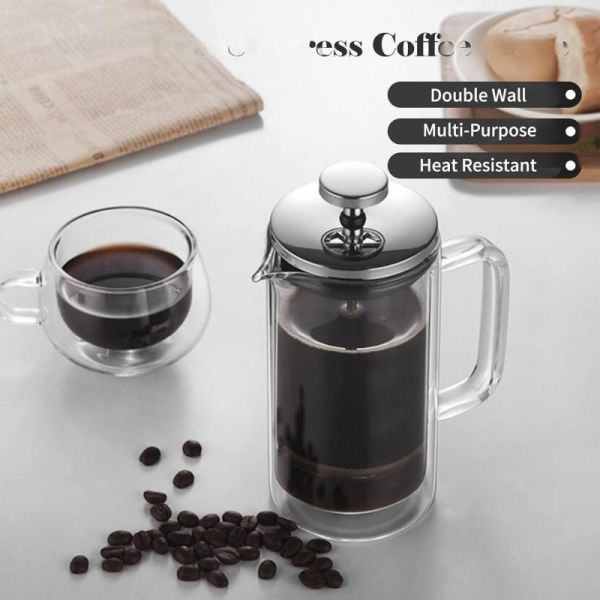Portable Glass Coffee Pots 350ml 650ml 1000ml Double Walled High Temp Resistant