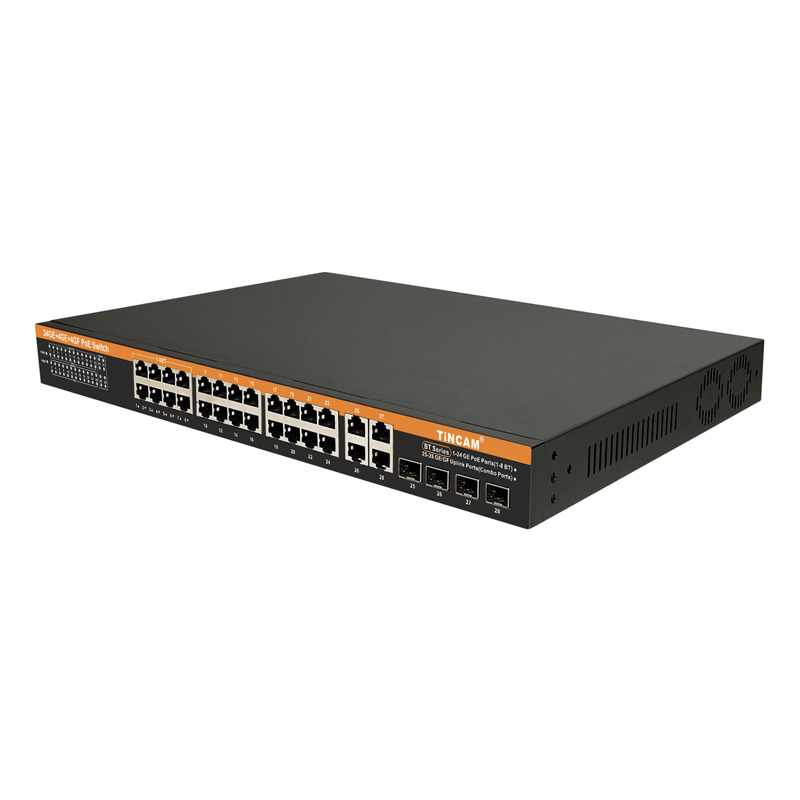 32 Port Gigabit AI Smart PoE Switch 24 10/100/1000Mbps PoE+ Ports 4 BT 60W PoE++ Ports 4 RJ45 Uplink 4 SFP IEEE 802.3af at bt Unmanaged 400W TBC-PSDL5124U-4CF
