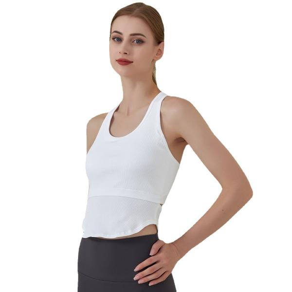 Solid color seamless knitting i-shape fitness vest solid color stripes cover the belly back yoga shirt woman