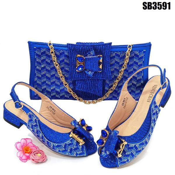 Exquisite African Low Heel Shoes and Bags Set for Women's Party Includes Italian Bag