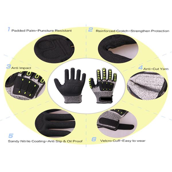 Cut Resistant Heavy Duty Work Gloves , TPR Mechanics Impact Resistant Work Gloves