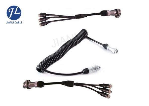 Coiled 7 Pin Trailer Vision Systems Cable With Plastic Plug For 3 Camera Video