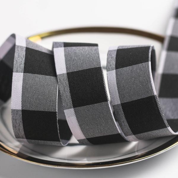 Чёрно-белая чекированная проволочная лента 7 мм-40 мм полиэстерная ленточная рулонка