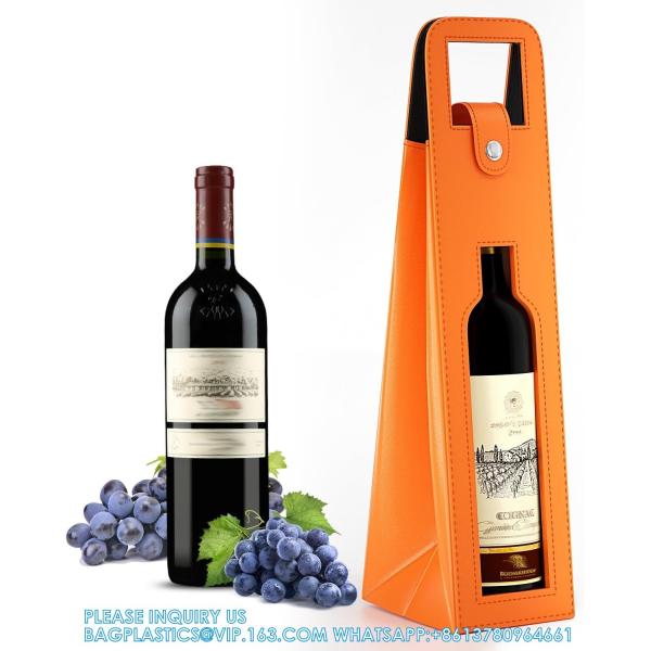 Leather Wine Gift Bag 16.1x3.5x3.5 In, Wine Gift Tote Bag, Reusable Clasp Gift Wine Bag, Portable Wine Protector