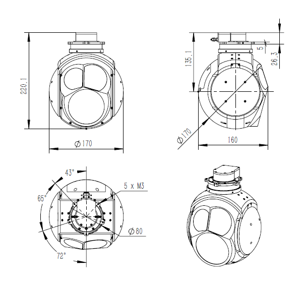 TS170C Two Axis Infrared Gimbal Stabilizer Drone 4k Laser Thermal Security Camera