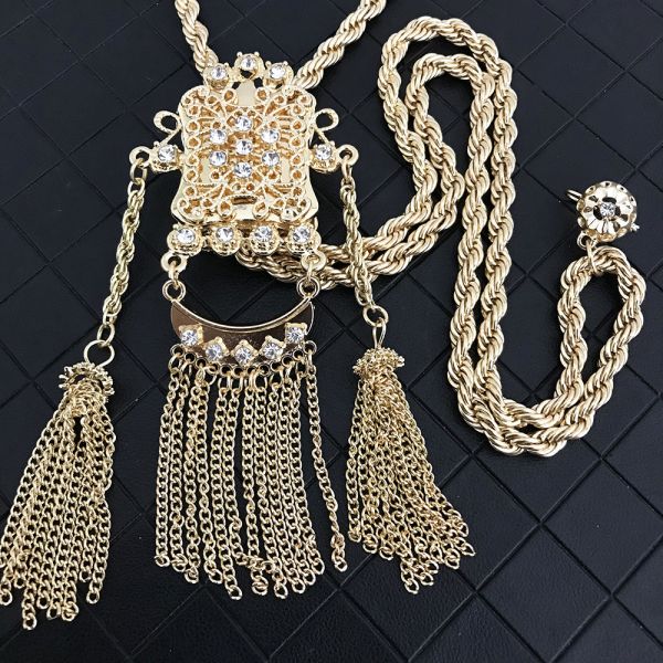 Algeria Tassel Sweater Chain Women Bride Crystal Thick Chain Necklace Dubai Robe Gold Necklace Jewelry