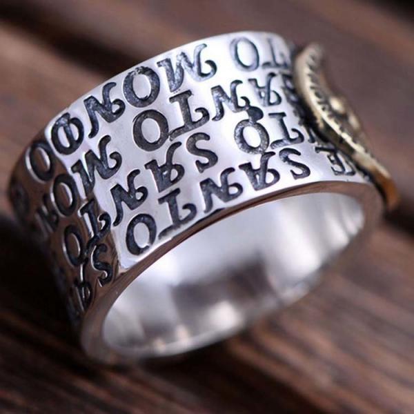 Retro Vintage Mens Sterling Silver Band Ring Engraved Words and Holy Mary (XH05396W)