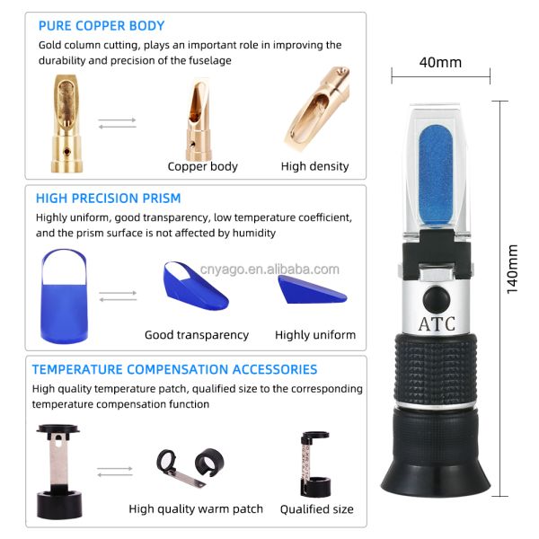 Handheld Wide-range 0-90% Brix Refractometer for Sugar Content Measurement in Food and Beverages